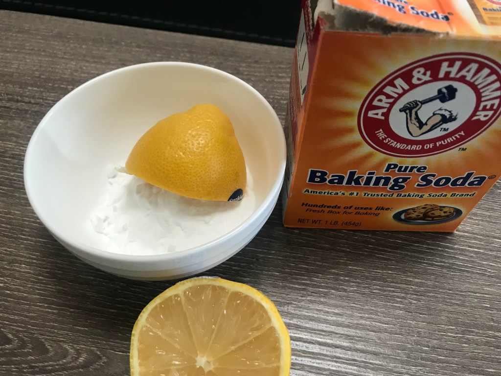 Here are the tools that you need: A lemon, a bowl, and baking soda