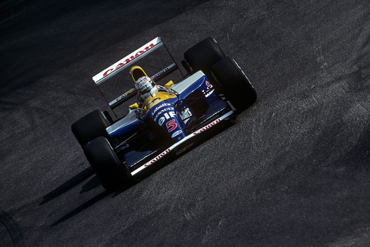 Nigel Mansell driving his Williams-Renault FW14B at the German Grand Prix