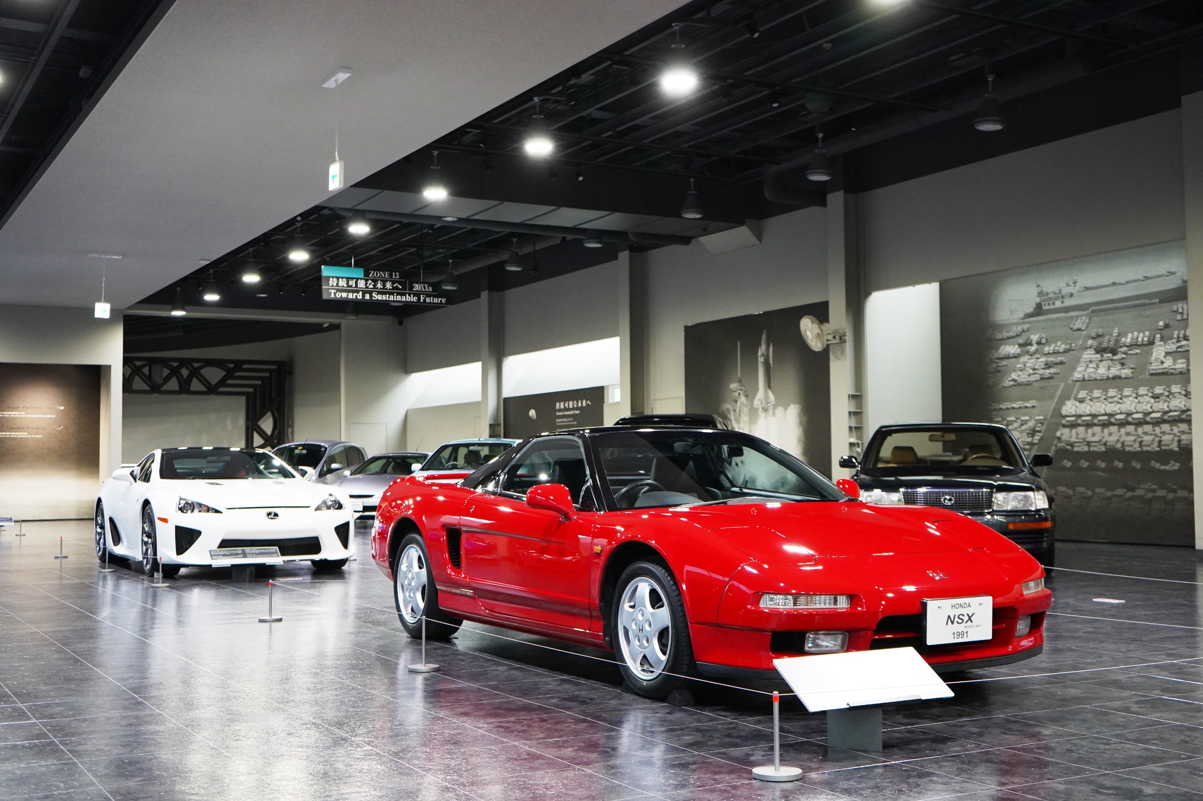 A acura NSX sits on the showroom floor in the Toyota Automobile Museum in Japan