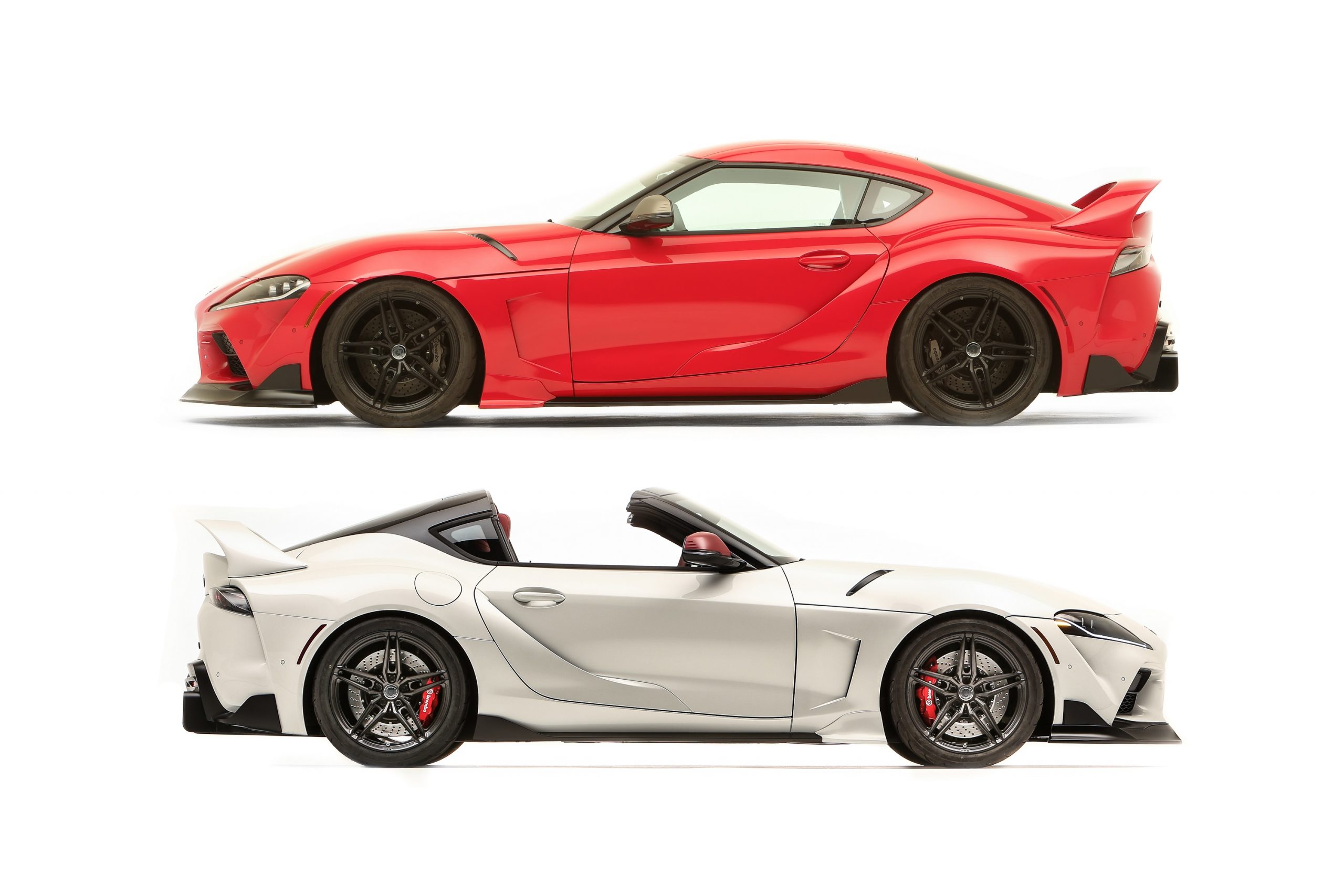 The Toyota Supra Heritage edition with Targa top in white and red, premiering at SEMA 2021