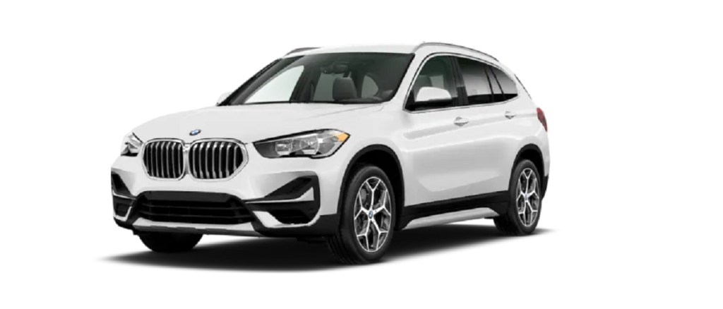 A white 2021 BMW X1 against a white background.
