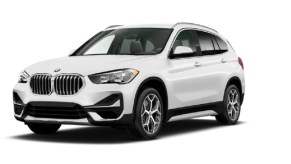 A white 2021 BMW X1 against a white background.