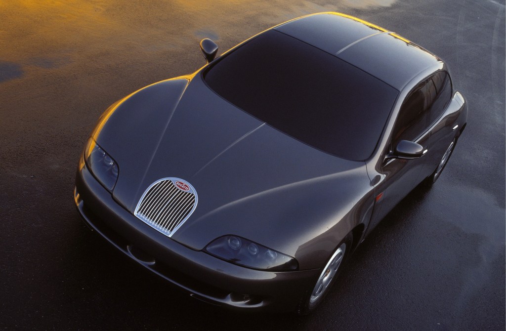 A dark-gray 1993 Bugatti EB112