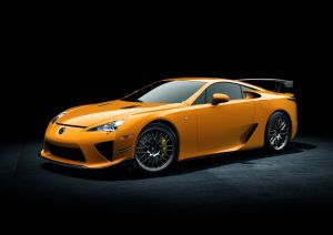 A 2012 Lexus LFA Nurburgring Edition coupe sports car model with a yellow gold paint color option