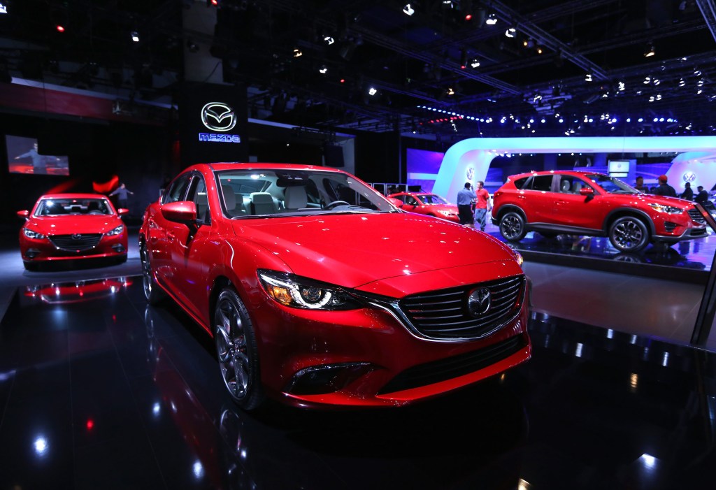 A detailed view of the Mazda6 at the annual Los Angeles Auto Show on November 19, 2014, in Los Angeles, California.
