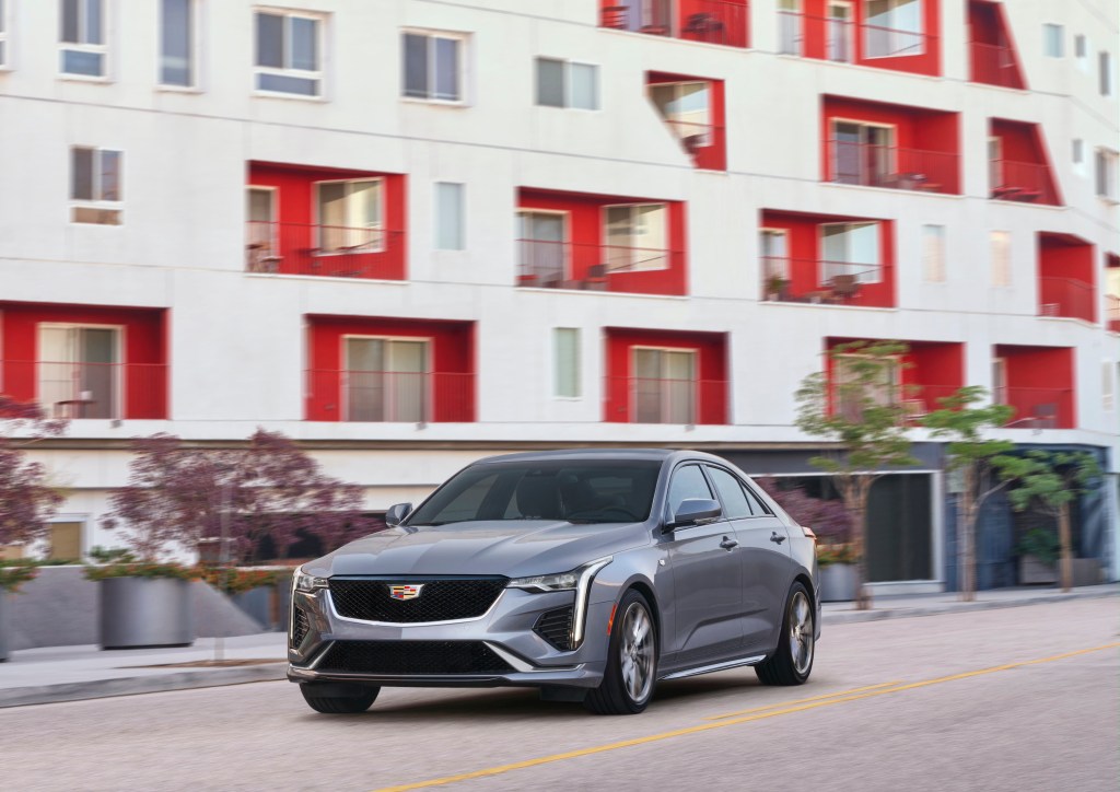 2021 Cadillac CT4 in gray driving down a road