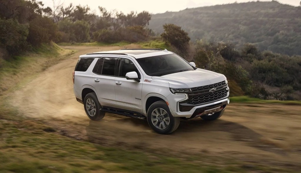 The 2021 Chevy Tahoe off-roading in dirt