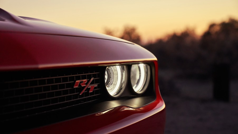 Red muscle car. With a 5.7L HEMI V8, the 2022 Dodge Challenger RT is an obvious upgrade | Stellantis