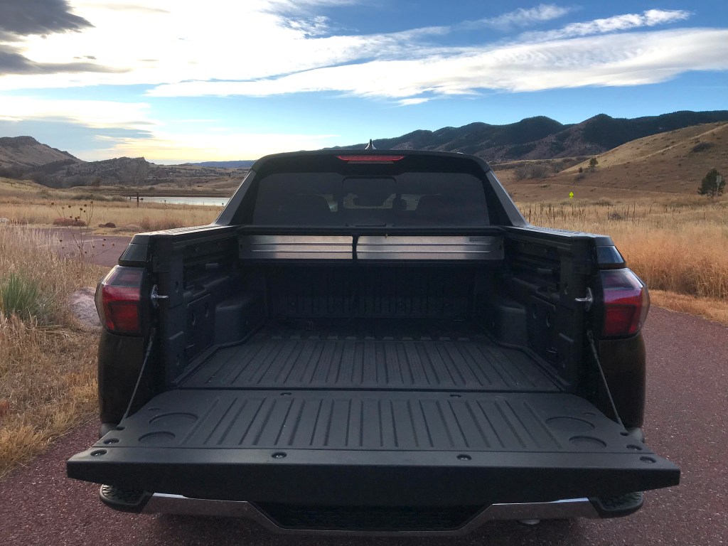 The bed of a 2022 Hyundai Santa Cruz pickup truck sport adventure vehicle.