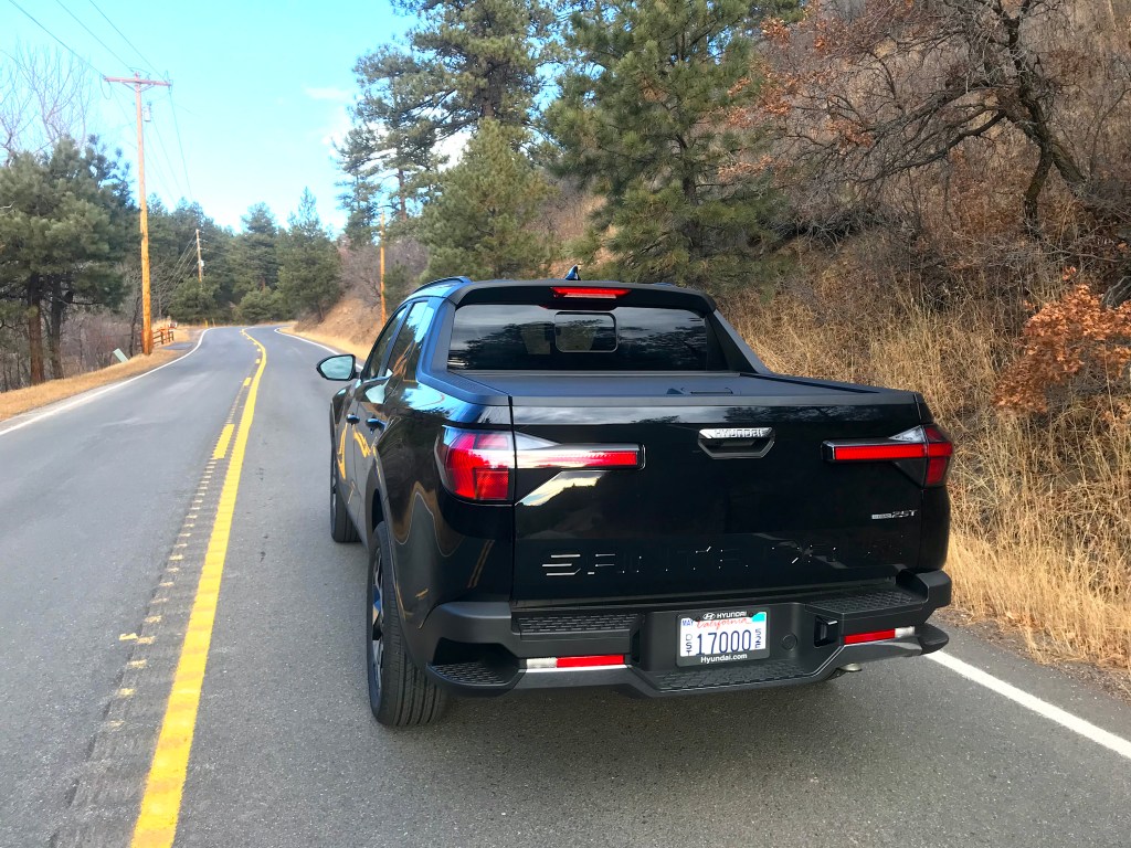 2022 Hyundai Santa Cruz rear corner shot on a road