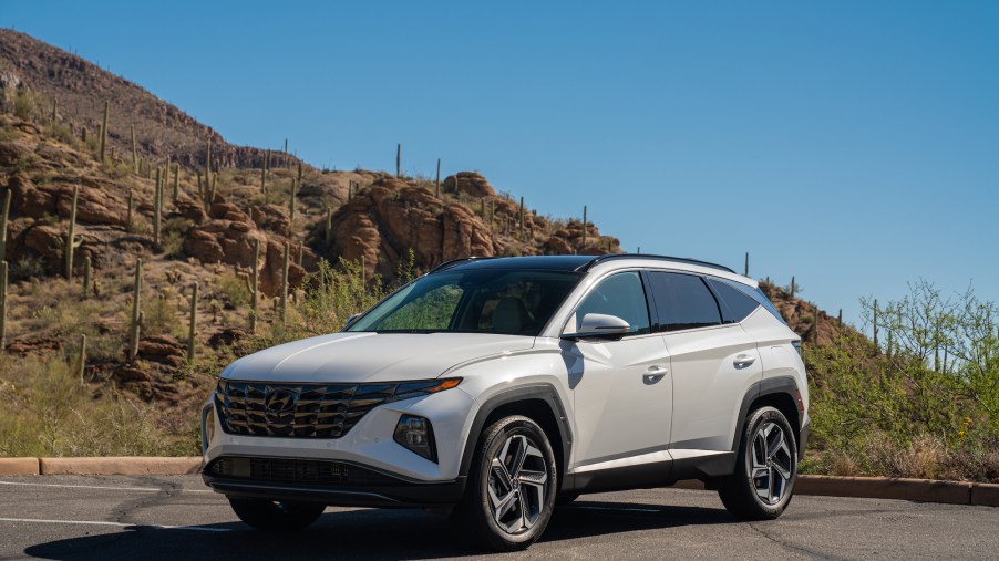 The 2022 Hyundai Tucson Hybrid in a parking lot