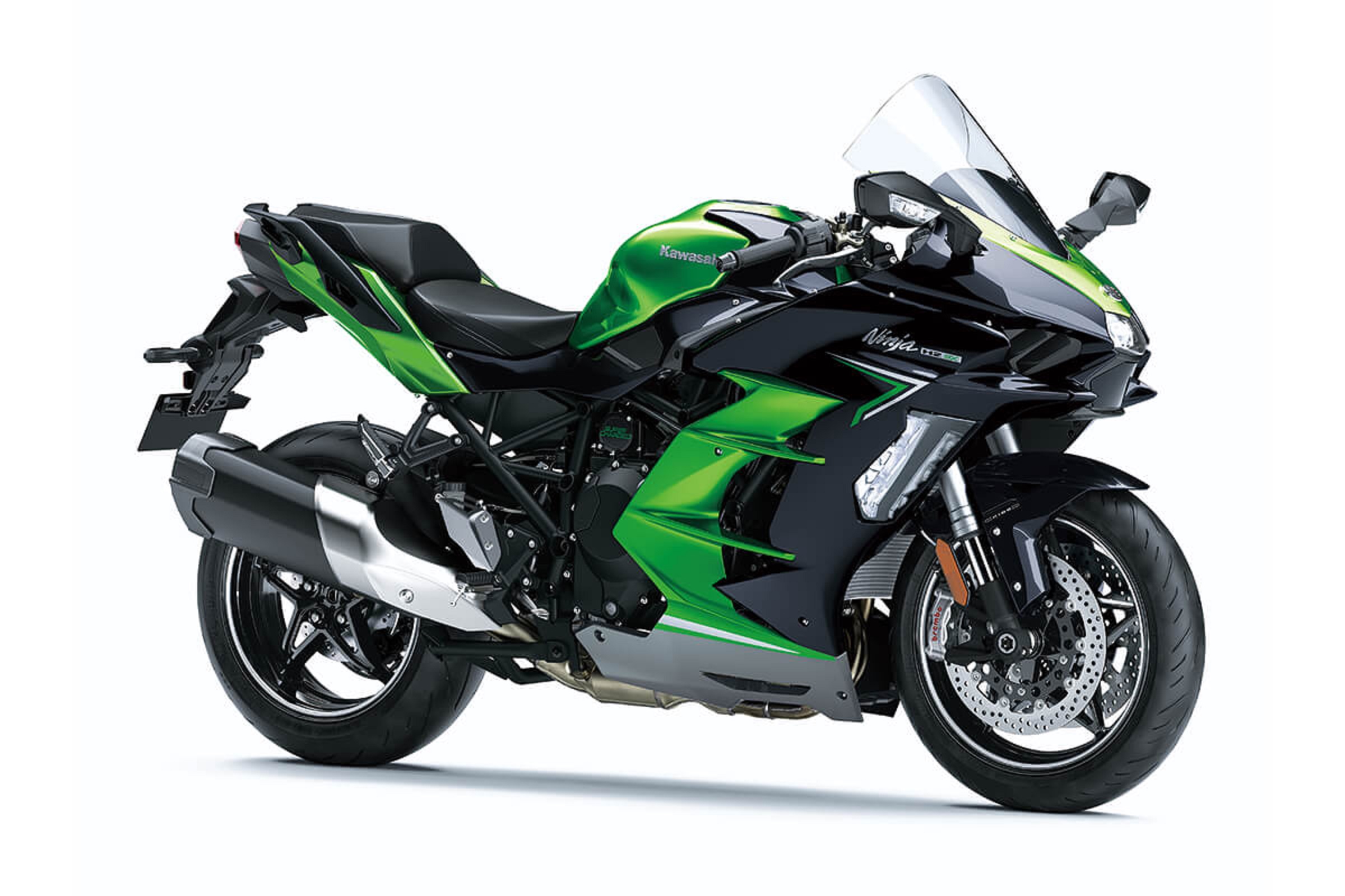 A green-and-black 2022 Kawasaki Ninja H2 SX SE