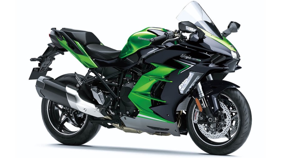 A green-and-black 2022 Kawasaki Ninja H2 SX SE