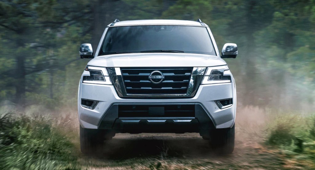 A white 2022 Nissan Armada is parked outdoors.