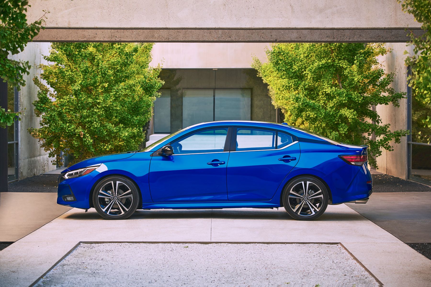 The 2022 Nissan Sentra SR compact sedan with the blue paint color option