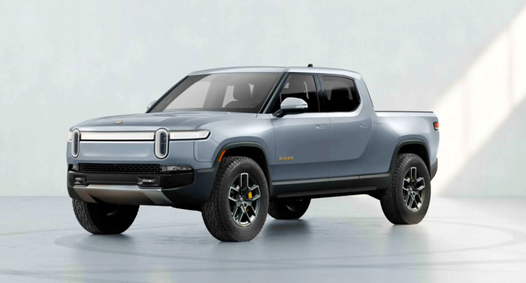 A gray 2022 Rivian R1T electric pickup truck.