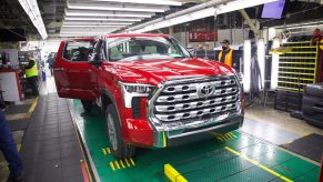 The 2022 Toyota Tundra release day is finally here, assembled trucks rolling off the factory floor. | Toyota