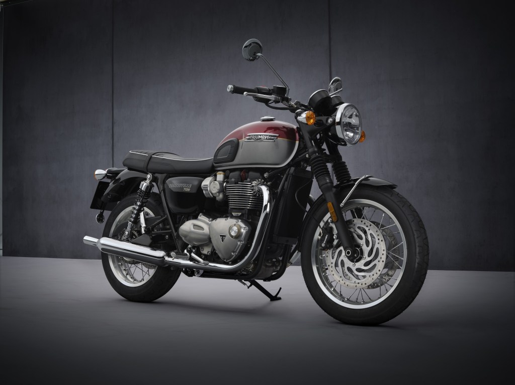 A red-and-silver 2022 Triumph Bonneville T120