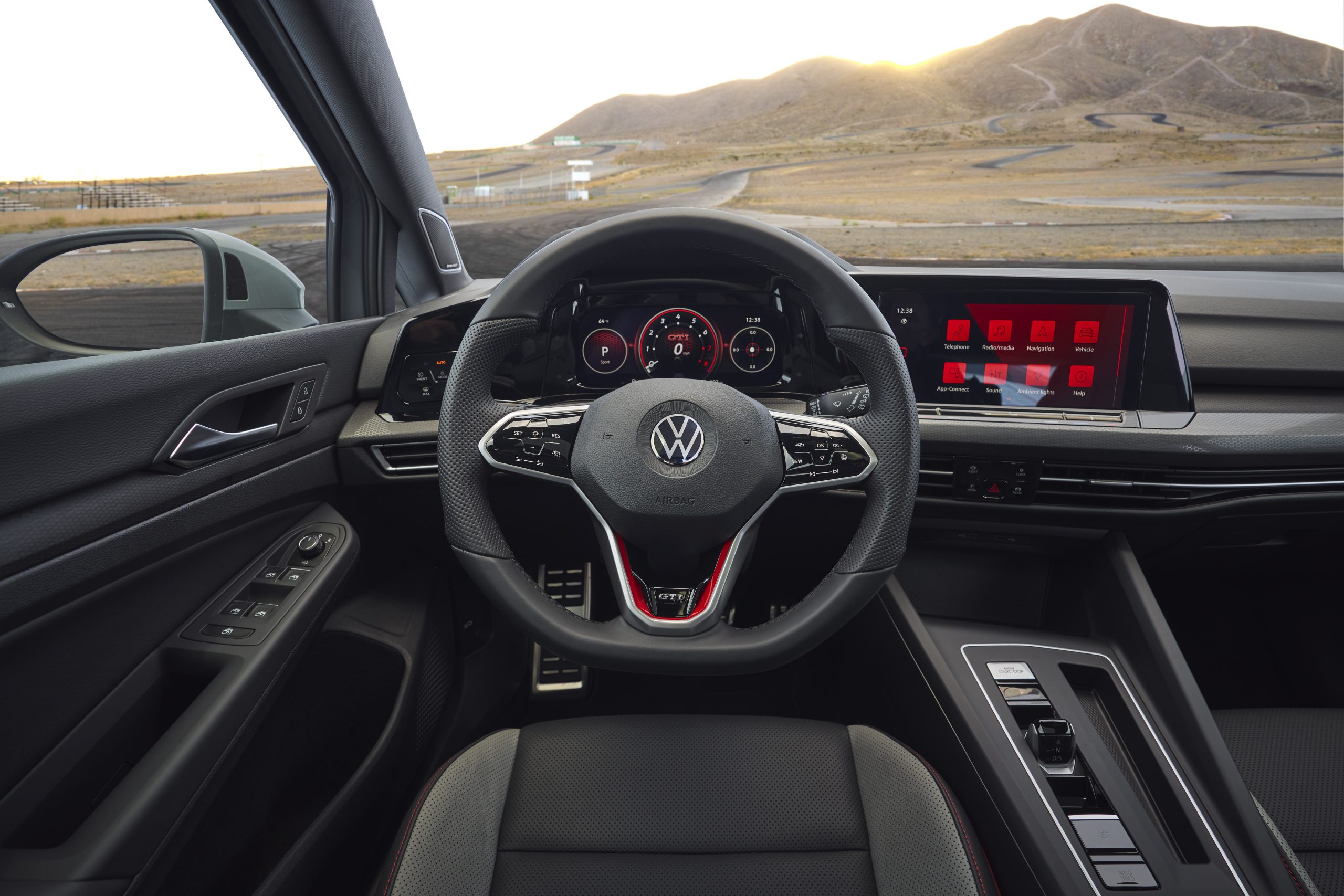 The interior of the 2022 Volkswagen GTI with leather seats