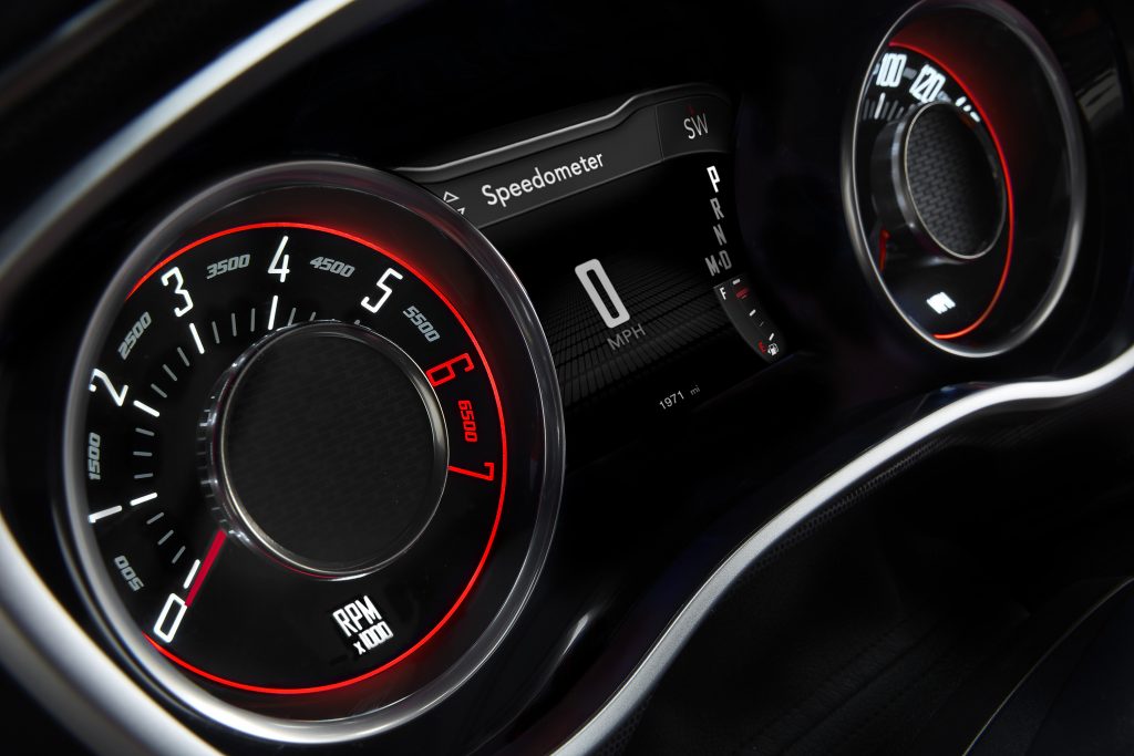 2022 Dodge Challenger SXT gauge cluster with 7-in. cluster screen and heritage-inspired gauges