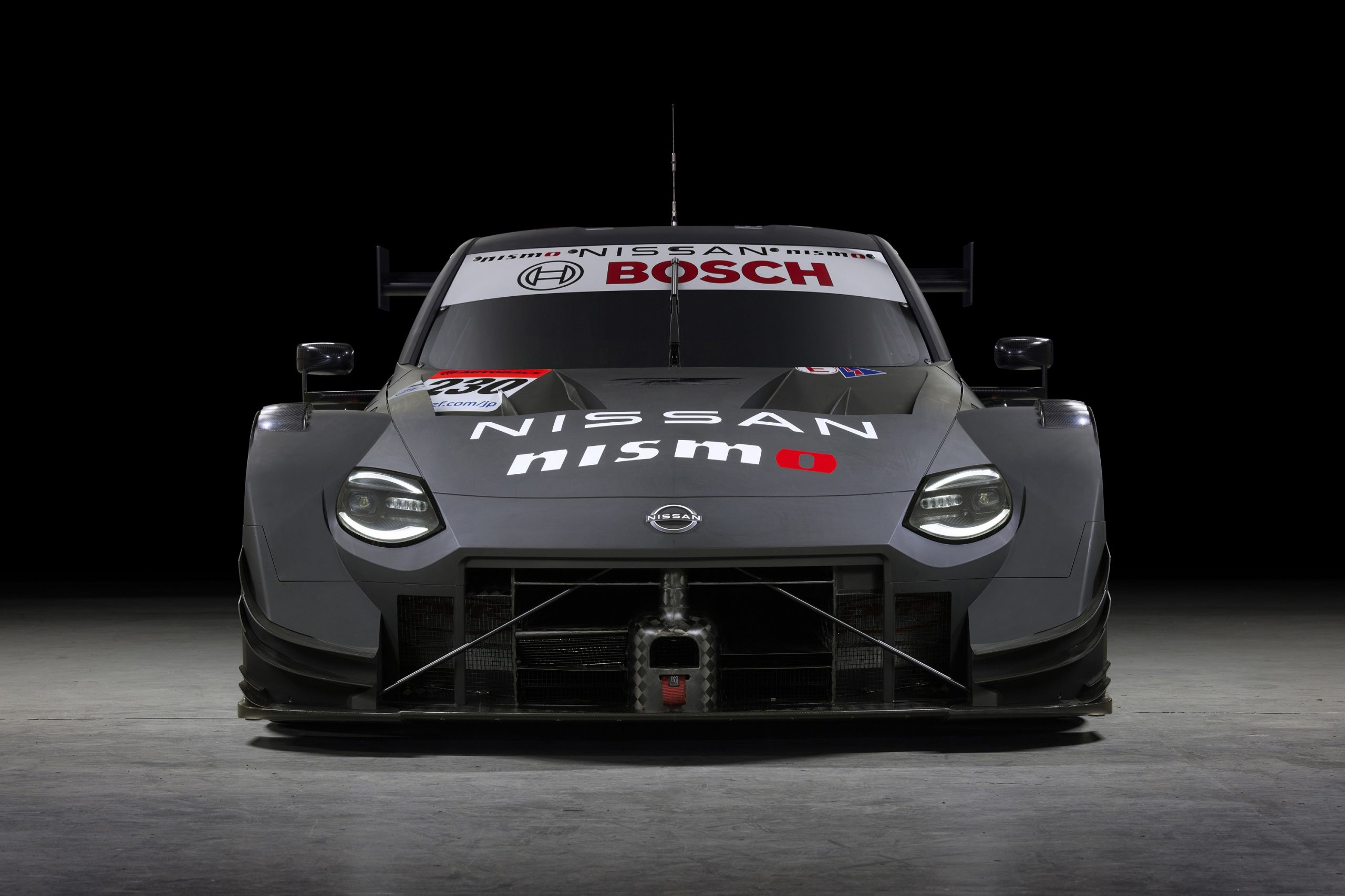 A front shot of the Nissan Z racing car in black