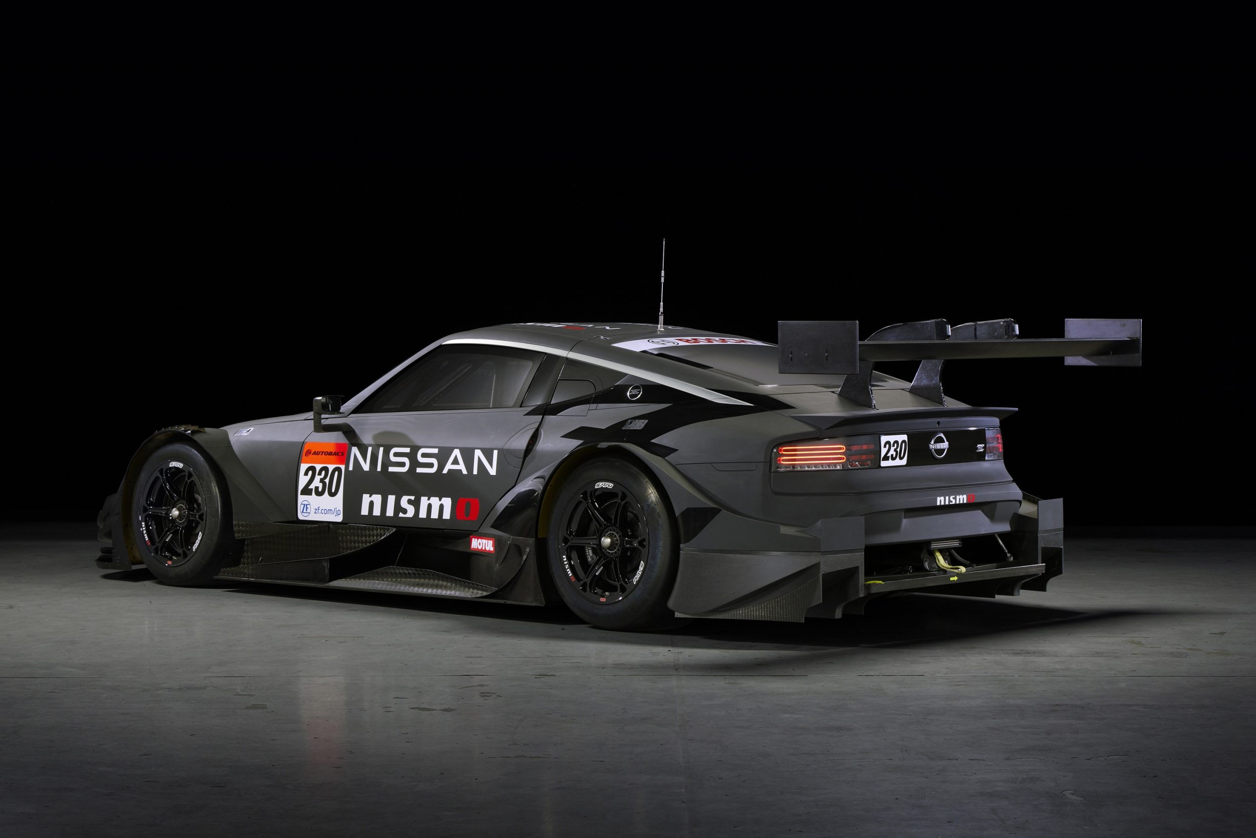 A rear 3/4 shot of the new Nissan Z race car