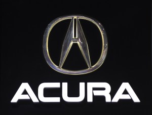 Acura logo at the North American International Auto Show on January 12, 2009, in Detroit