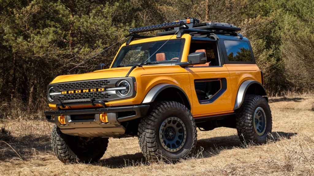 A Ford Bronco with prototype donut doors