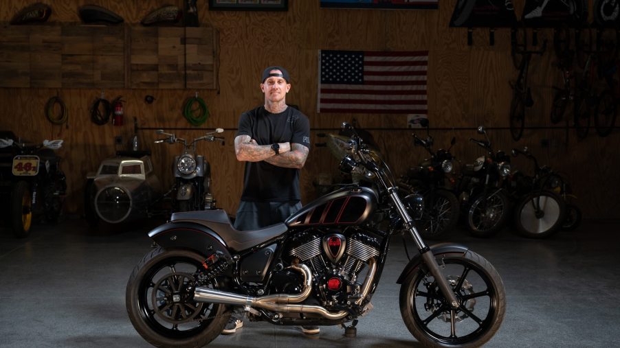 Carey Hart with his custom black-and-red 2022 Indian Chief 'Black Beauty'