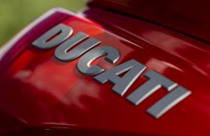 Ducati written on a red background. 