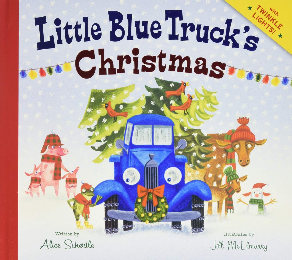 Front cover of Little Blue Truck's Christmas car book for kids