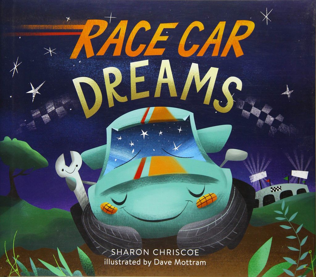 Front cover of Race Car Dreams car book for kids Christmas gift