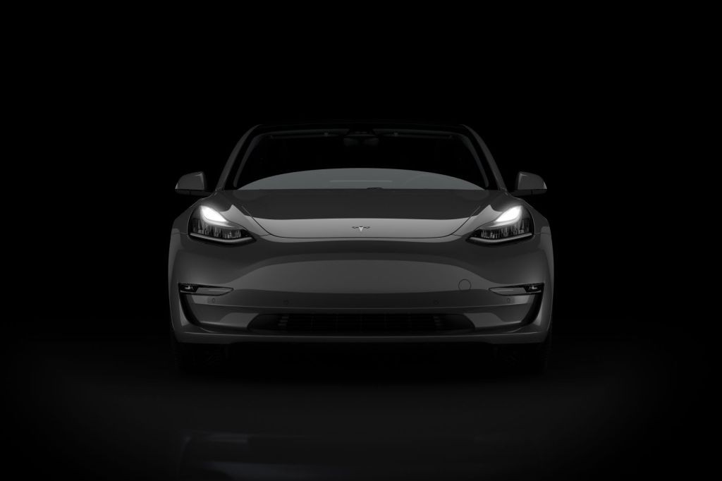 Front view of black new 2022 Tesla Model 3