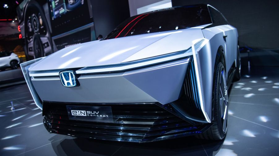 The Honda e:N SUV Concept debuting at the 2021 Guangzhou International Automobile Exhibition at the China Import and Export Fair Complex