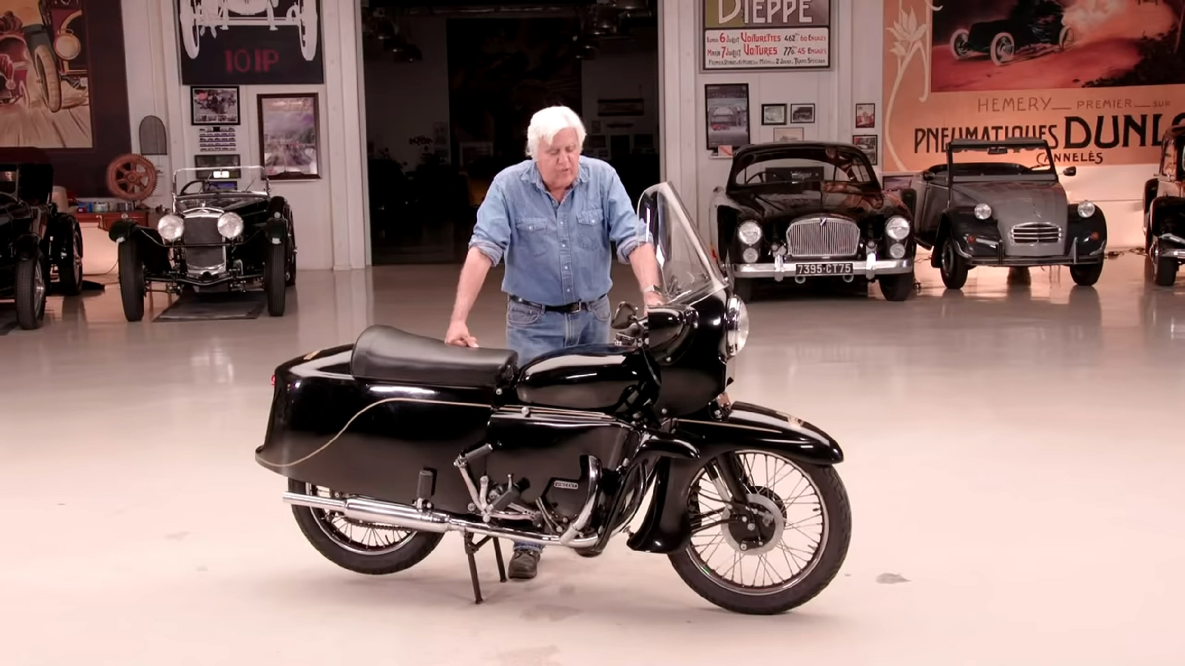 Jay Leno with his lacquer-black 1955 Vincent Black Prince