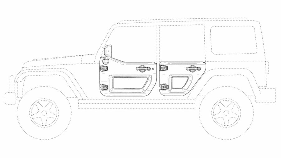 newly published patent showing a new Jeep Wrangler feature, donut doors