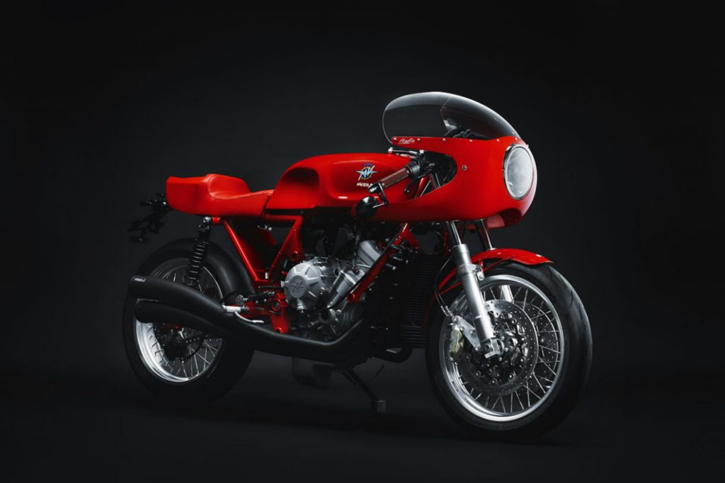 A red Magni Italia 01/01 on its side-stand