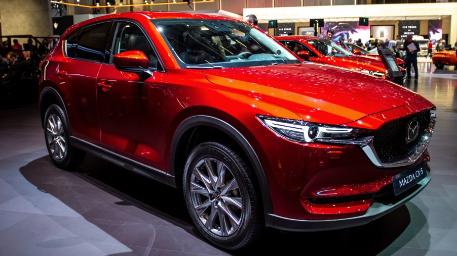 A red Mazda CX-5 is displayed during the second press day at the 89th Geneva International Motor Show.