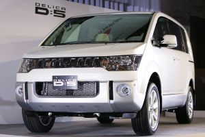 A Mitsubishi Delica D:5 minivan presented during a press conference in Tokyo, Japan