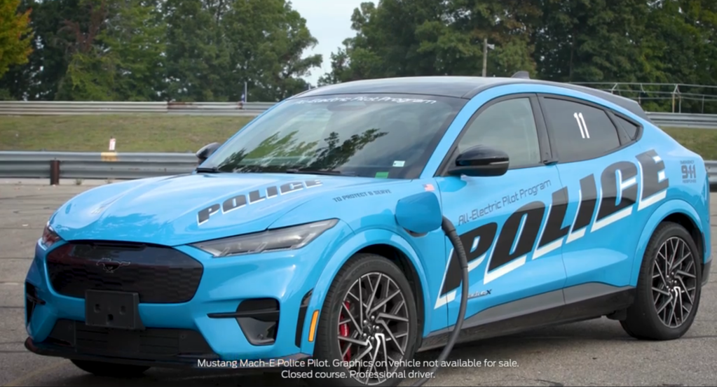 Ford Mustang Mach-E Police Car in blue, NYC spent $11.4 million on electric police cars