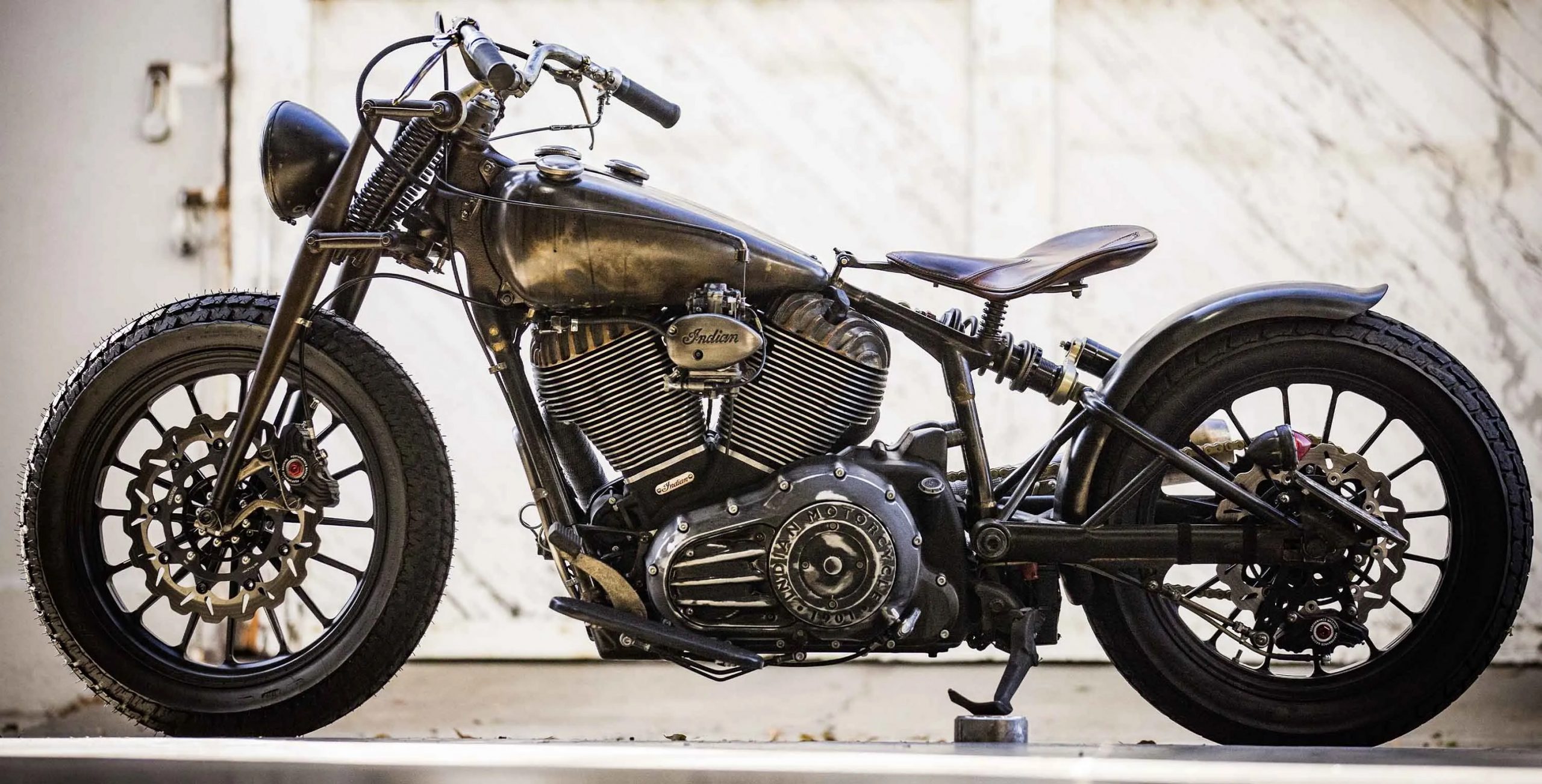 The left-side view of Roland Sands Design's 'El Camino 1946 Indian Chief chopper