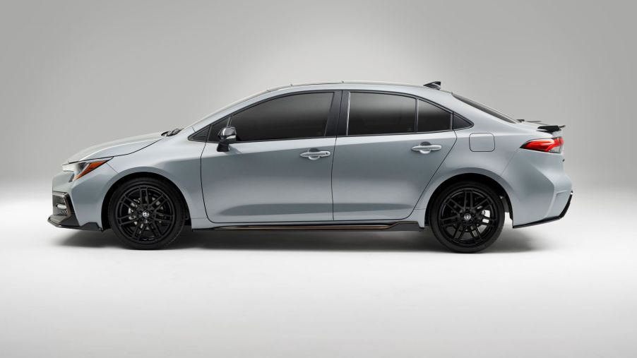 Side view of silver 2022 Toyota Corolla XSE Apex Edition