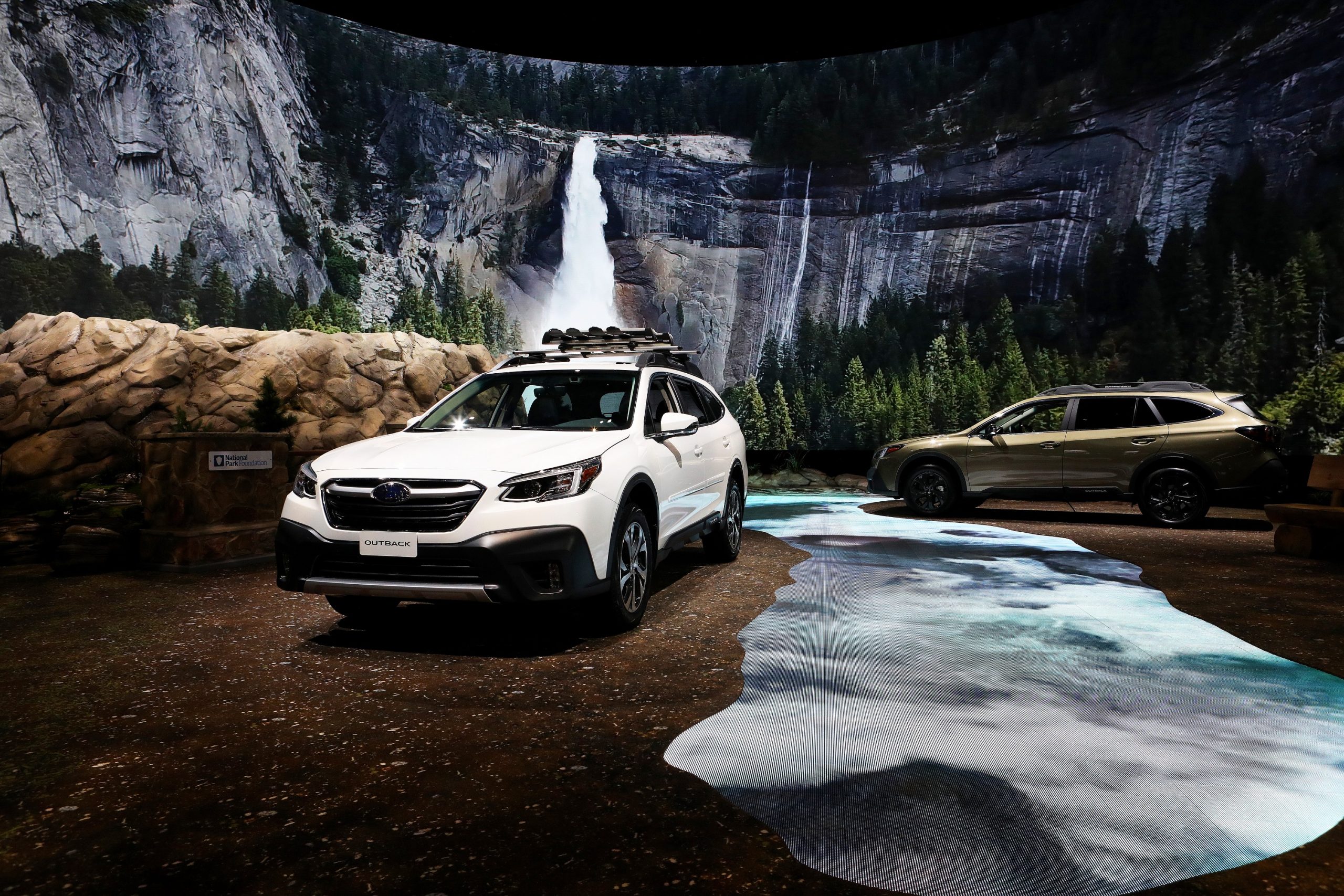 A pair of Subaru Outback wagons shot at their launch in Chicago