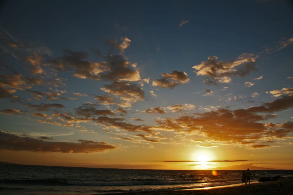 Sunset at the beach in Kihei, Maui, Hawaii, near where I drove a Zodiac inflatable boat