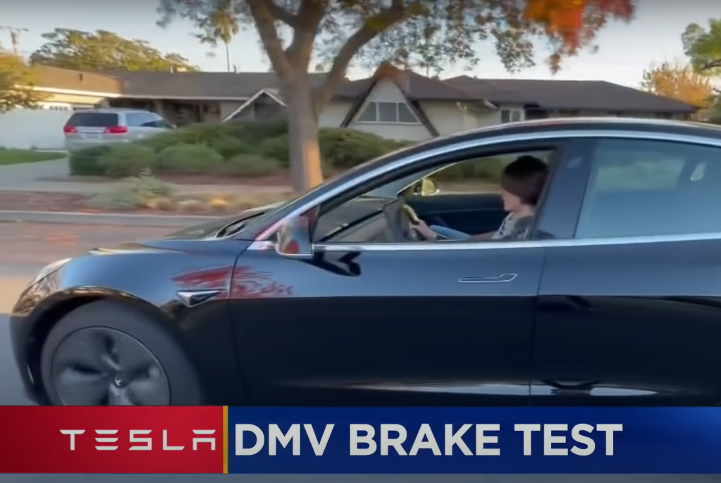 Teenager driving a Tesla Model 3 after failing DMV driving test because of the regenerative braking system