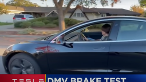 Teenager driving a Tesla Model 3 after failing DMV driving test because of the regenerative braking system