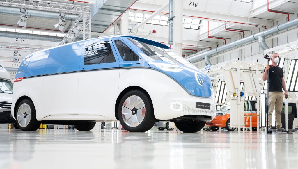 A blue and white 2024 Volkswagen ID.Buzz concept electric minivan Microbus revival, everything we know so far includes design, features, and release date.