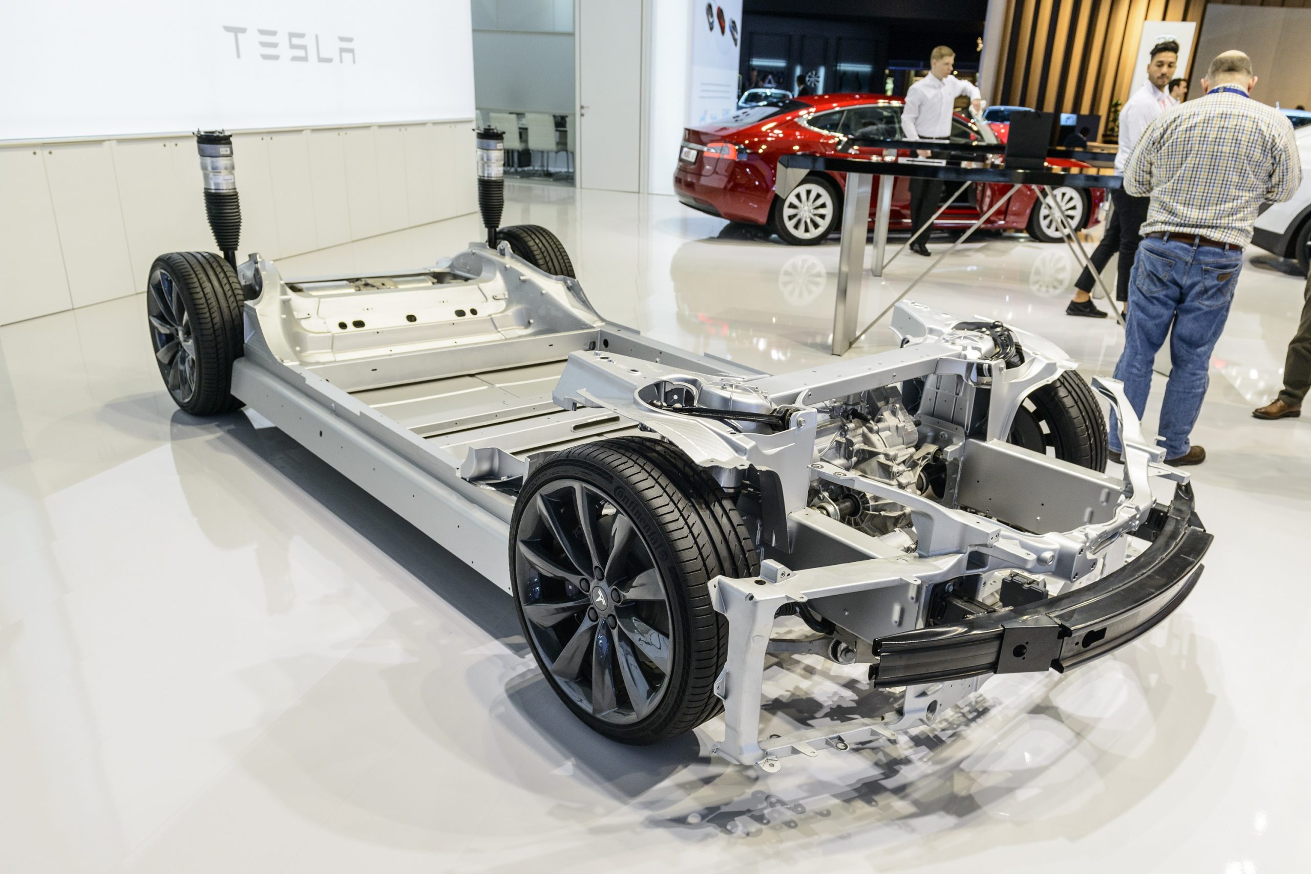 The battery tray of a Tesla Model S EV