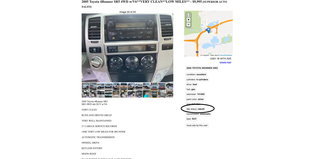 A screenshot of a private party Craigslist ad.