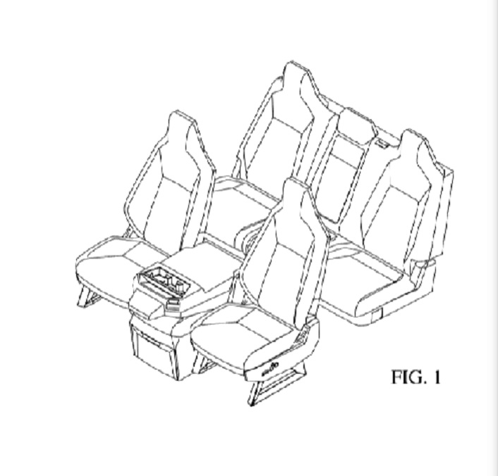 A drawing of the rear seats of the Tesla Cybertruck. 